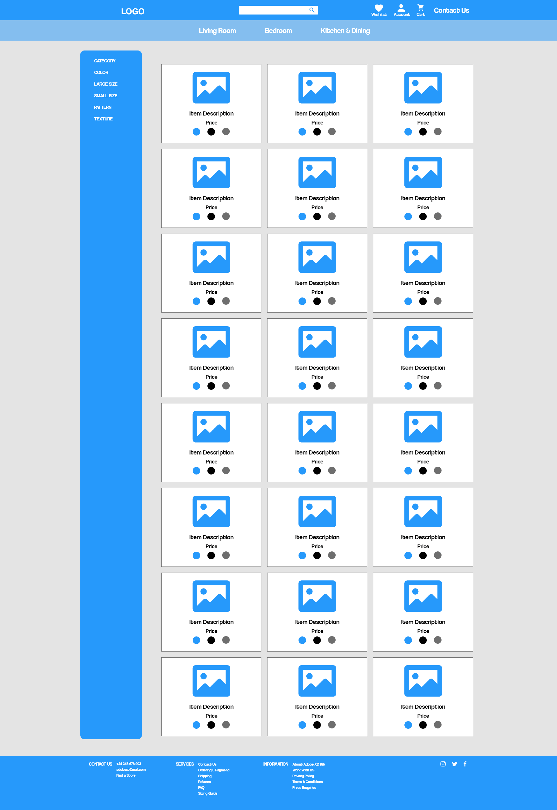 Mid-Fi Product Listing Page Wireframe